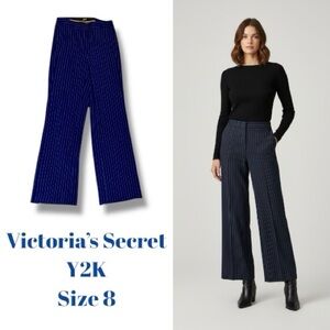 Victoria’s Secret Y2K Bridget Fit Pants Navy Pinstriped Wide-Leg Trousers Size 8